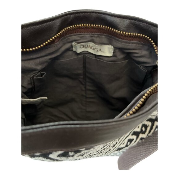Quagga Black & White Boho Crossbody Bag – Woven Tribal Pattern, 9"x9" - Picture 3 of 4